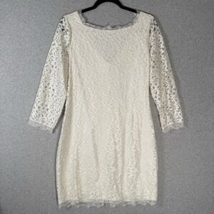 Diane Von Furstenberg Zarita Ivory Lace Zip V-back Dress size 14 NWT